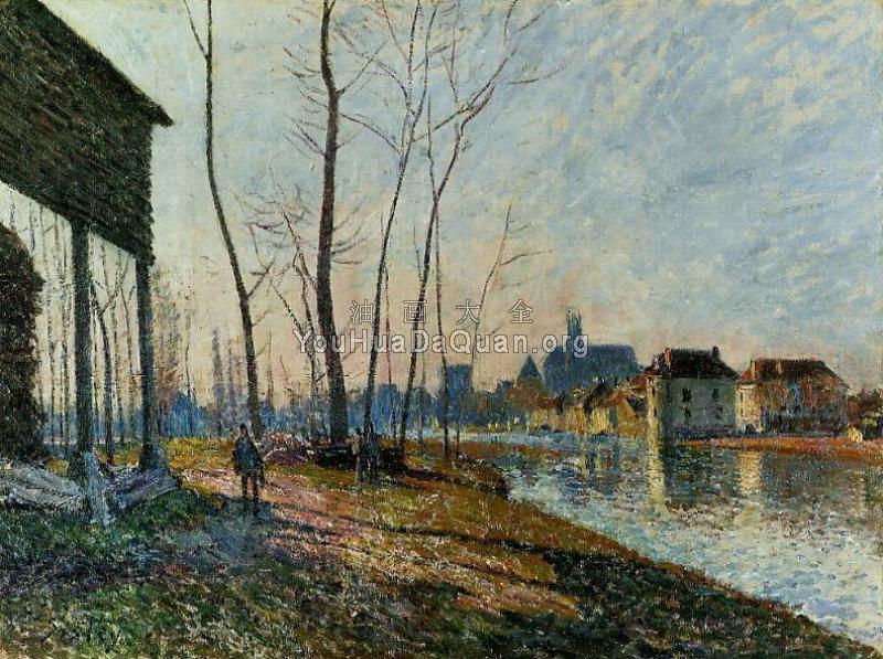 February Morning at Moret-sur-Loing - 阿尔弗莱德·西斯莱